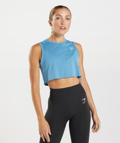 Podkoszulki Gymshark Treningowe Crop Damskie Niebieskie | PL 468EDT